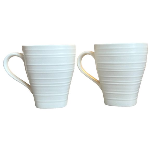 Pair (2) MIKASA Stoneware Swirl Square White Coffee Cup Mugs - Picture 1 of 11